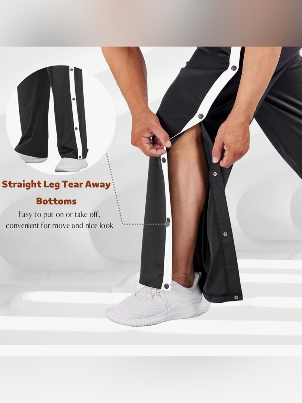 Deyeek Tear Away Snap Button Pants XXL NWT Black Post Surgery Basketball - Picture 5 of 7